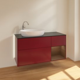 Тумба под раковину Villeroy & Boch Finion 120х50,1 см с подсветкой МДФ пион матовый лак/стекло черное матовое G932GNHB