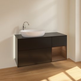 Тумба під раковину Villeroy & Boch Finion 120х50,1 см з підсвічуванням МДФ чорний матовий лак/скло чорне матове G932GNPD
