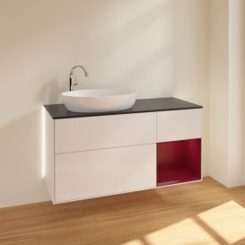 Тумба под раковину Villeroy & Boch Finion 120х50,1 см с подсветкой МДФ глянцевый белый лак/стекло черное матовое G932HBGF