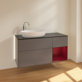 Тумба под раковину Villeroy & Boch Finion 120х50,1 см с подсветкой МДФ антрацит матовый лак/стекло черное матовое G932HBGK