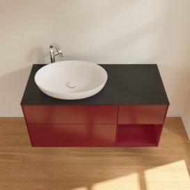 Тумба під раковину Villeroy & Boch Finion 120х50,1 см з підсвічуванням МДФ півонія матовий лак/скло чорне матове G932HBHB