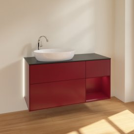 Тумба під раковину Villeroy & Boch Finion 120х50,1 см з підсвічуванням МДФ півонія матовий лак/скло чорне матове G932HBHB