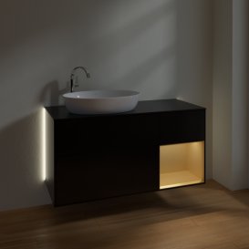 Тумба під раковину Villeroy & Boch Finion 120х50,1 см з підсвічуванням МДФ чорний матовий лак/скло чорне матове G932HFPD