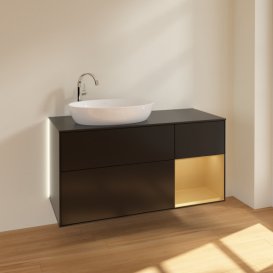 Тумба під раковину Villeroy & Boch Finion 120х50,1 см з підсвічуванням МДФ чорний матовий лак/скло чорне матове G932HFPD