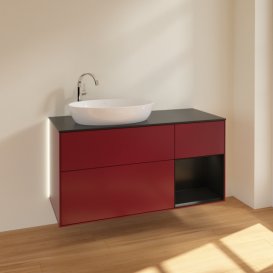 Тумба под раковину Villeroy & Boch Finion 120х50,1 см с подсветкой МДФ пион матовый лак/стекло черное матовое G932PDHB