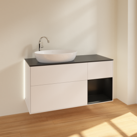 Тумба под раковину Villeroy & Boch Finion 120х50,1 см с подсветкой МДФ белый матовый лак/стекло черное матовое G932PDMT