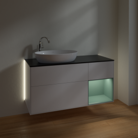 Тумба під раковину Villeroy & Boch Finion 120х50,1 см із підсвічуванням МДФ білий матовий лак/скло чорне матове G932GMMT