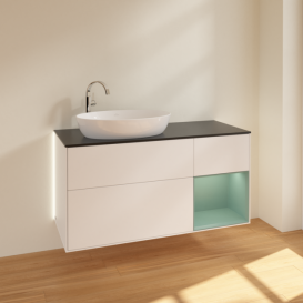 Тумба під раковину Villeroy & Boch Finion 120х50,1 см із підсвічуванням МДФ білий матовий лак/скло чорне матове G932GMMT