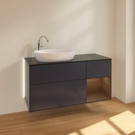 Тумба под раковину Villeroy & Boch Finion 120х50,1 см с подсветкой МДФ темно-синий матовый лак/стекло черное матовое G932GNHG