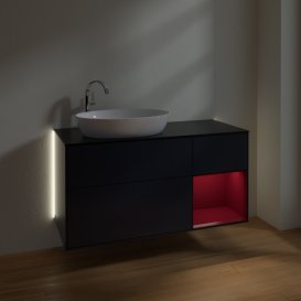 Тумба під раковину Villeroy & Boch Finion 120х50,1 см із підсвічуванням МДФ темно-синій матовий лак/скло чорне матове G932HBHG