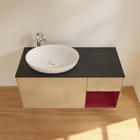 Тумба під раковину Villeroy & Boch Finion 120х50,1 см з підсвічуванням МДФ шпон дуба/скло чорне матове G932HBPC