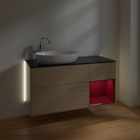 Тумба під раковину Villeroy & Boch Finion 120х50,1 см з підсвічуванням МДФ шпон дуба/скло чорне матове G932HBPC