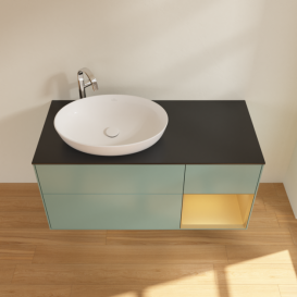 Тумба під раковину Villeroy & Boch Finion 120х50,1 см із підсвічуванням МДФ оливковий матовий лак/скло чорне матове G932HFGM