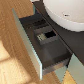 Тумба під раковину Villeroy & Boch Finion 120х50,1 см із підсвічуванням МДФ оливковий матовий лак/скло чорне матове G932HFGM