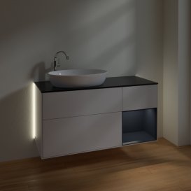 Тумба под раковину Villeroy & Boch Finion 120х50,1 см с подсветкой МДФ глянцевый белый лак/стекло черное матовое G932HGGF