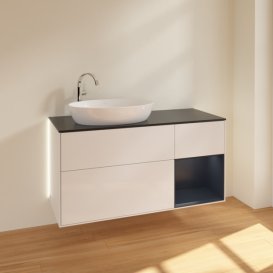 Тумба под раковину Villeroy & Boch Finion 120х50,1 см с подсветкой МДФ глянцевый белый лак/стекло черное матовое G932HGGF