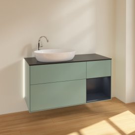 Тумба под раковину Villeroy & Boch Finion 120х50,1 см с подсветкой МДФ оливковый матовый лак/стекло черное матовое G932HGGM