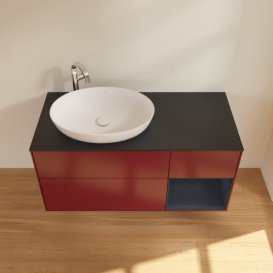 Тумба під раковину Villeroy & Boch Finion 120х50,1 см з підсвічуванням МДФ півонія матовий лак/скло чорне матове G932HGHB