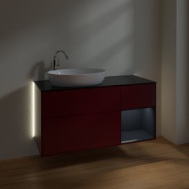 Тумба під раковину Villeroy & Boch Finion 120х50,1 см з підсвічуванням МДФ півонія матовий лак/скло чорне матове G932HGHB