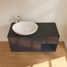 Тумба под раковину Villeroy & Boch Finion 120х50,1 см с подсветкой МДФ темно-синий матовый лак/стекло черное матовое G932HGHG