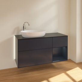 Тумба под раковину Villeroy & Boch Finion 120х50,1 см с подсветкой МДФ темно-синий матовый лак/стекло черное матовое G932HGHG