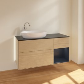 Тумба под раковину Villeroy & Boch Finion 120х50,1 см с подсветкой МДФ шпон дуба/стекло черное матовое G932HGPC