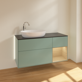 Тумба под раковину Villeroy & Boch Finion 120х50,1 см с подсветкой МДФ оливковый матовый лак/стекло черное матовое G932PCGM