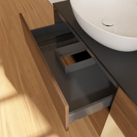 Тумба під раковину Villeroy & Boch Finion 120х50,1 см з підсвічуванням МДФ шпон волоського горіха/скло чорне матове G932PCGN