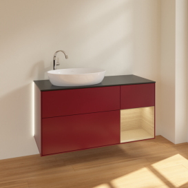 Тумба под раковину Villeroy & Boch Finion 120х50,1 см с подсветкой МДФ пион матовый лак/стекло черное матовое G932PCHB