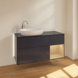 Тумба під раковину Villeroy & Boch Finion 120х50,1 см із підсвічуванням МДФ темно-синій матовий лак/скло чорне матове G932PCHG