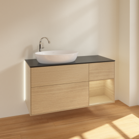 Тумба под раковину Villeroy & Boch Finion 120х50,1 см с подсветкой МДФ шпон дуба/стекло черное матовое G932PCPC