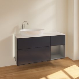 Тумба под раковину Villeroy & Boch Finion 120х50,1 см с подсветкой МДФ темно-синий матовый лак/стекло белое матовое G931GKHG