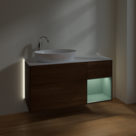 Тумба под раковину Villeroy & Boch Finion 120х50,1 см с подсветкой МДФ шпон грецкого ореха/стекло белое матовое G931GMGN