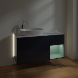 Тумба під раковину Villeroy & Boch Finion 120х50,1 см із підсвічуванням МДФ темно-синій матовий лак/скло біле матове G931GMHG