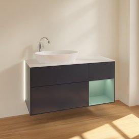 Тумба під раковину Villeroy & Boch Finion 120х50,1 см із підсвічуванням МДФ темно-синій матовий лак/скло біле матове G931GMHG