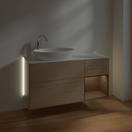 Тумба під раковину Villeroy & Boch Finion 120х50,1 см з підсвічуванням МДФ шпон дуба/скло біле матове G931GNPC