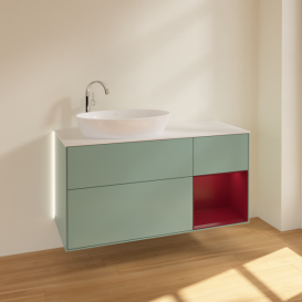 Тумба под раковину Villeroy & Boch Finion 120х50,1 см с подсветкой МДФ оливковый матовый лак/стекло белое матовое G931HBGM