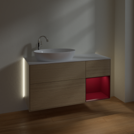 Тумба під раковину Villeroy & Boch Finion 120х50,1 см із підсвічуванням МДФ шпон дуба/скло біле матове G931HBPC