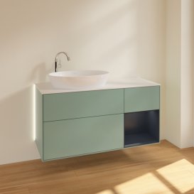 Тумба под раковину Villeroy & Boch Finion 120х50,1 см с подсветкой МДФ оливковый матовый лак/стекло белое матовое G931HGGM