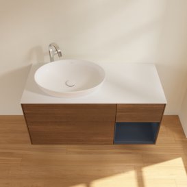 Тумба под раковину Villeroy & Boch Finion 120х50,1 см с подсветкой МДФ шпон грецкого ореха/стекло белое матовое G931HGGN