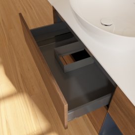 Тумба под раковину Villeroy & Boch Finion 120х50,1 см с подсветкой МДФ шпон грецкого ореха/стекло белое матовое G931HGGN