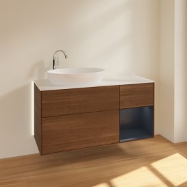 Тумба под раковину Villeroy & Boch Finion 120х50,1 см с подсветкой МДФ шпон грецкого ореха/стекло белое матовое G931HGGN