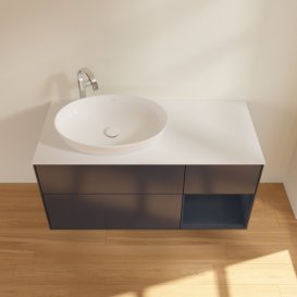 Тумба под раковину Villeroy & Boch Finion 120х50,1 см с подсветкой МДФ темно-синий матовый лак/стекло белое матовое G931HGHG