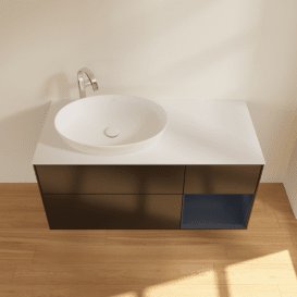 Тумба під раковину Villeroy & Boch Finion 120х50,1 см із підсвічуванням МДФ чорний матовий лак/скло біле матове G931HGPD