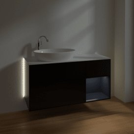 Тумба під раковину Villeroy & Boch Finion 120х50,1 см із підсвічуванням МДФ чорний матовий лак/скло біле матове G931HGPD