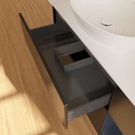 Тумба під раковину Villeroy & Boch Finion 120х50,1 см із підсвічуванням МДФ чорний матовий лак/скло біле матове G931HGPD