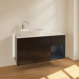 Тумба під раковину Villeroy & Boch Finion 120х50,1 см із підсвічуванням МДФ чорний матовий лак/скло біле матове G931HGPD