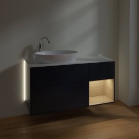 Тумба під раковину Villeroy & Boch Finion 120х50,1 см із підсвічуванням МДФ темно-синій матовий лак/скло біле матове G931PCHG