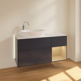 Тумба під раковину Villeroy & Boch Finion 120х50,1 см із підсвічуванням МДФ темно-синій матовий лак/скло біле матове G931PCHG
