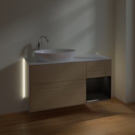 Тумба под раковину Villeroy & Boch Finion 120х50,1 см с подсветкой МДФ шпон дуба/стекло белое матовое G931PDPC